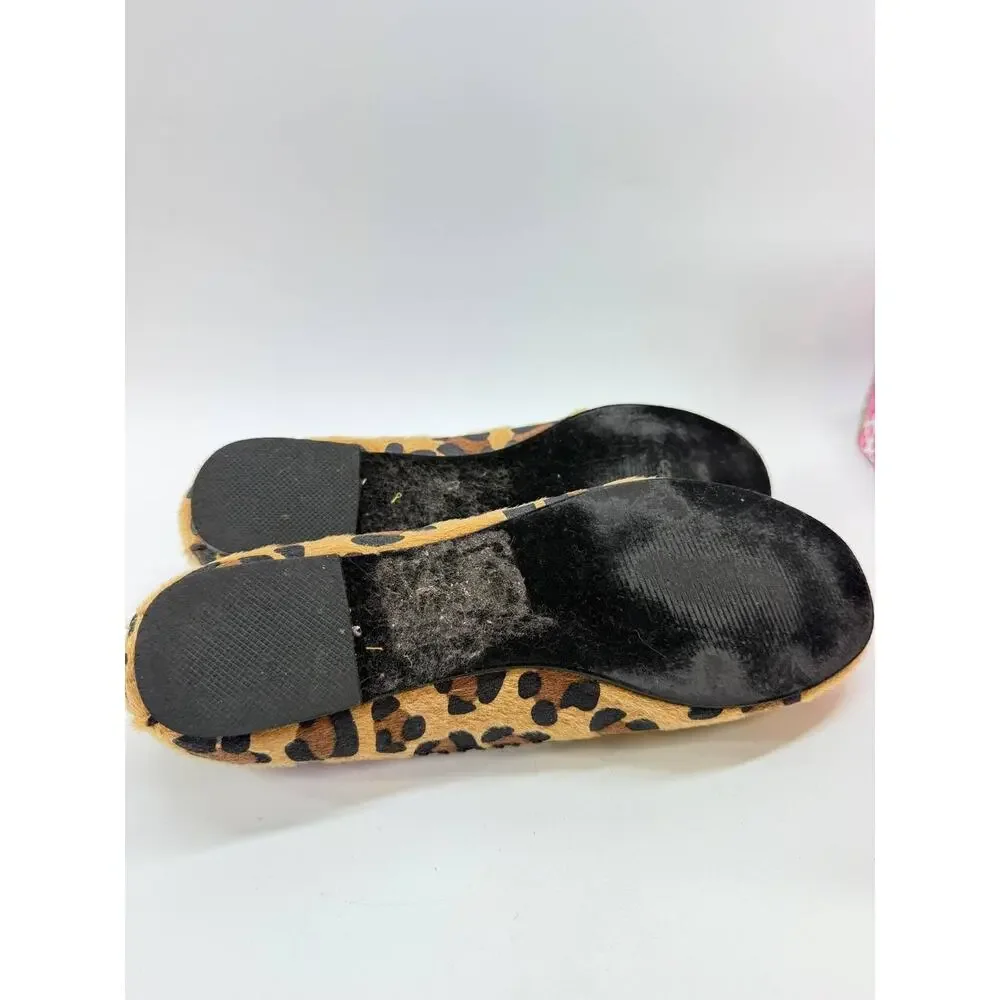 Wanted Karina Leopard Print Ballet Flats Women's Size 10 Faux Fur Bow
